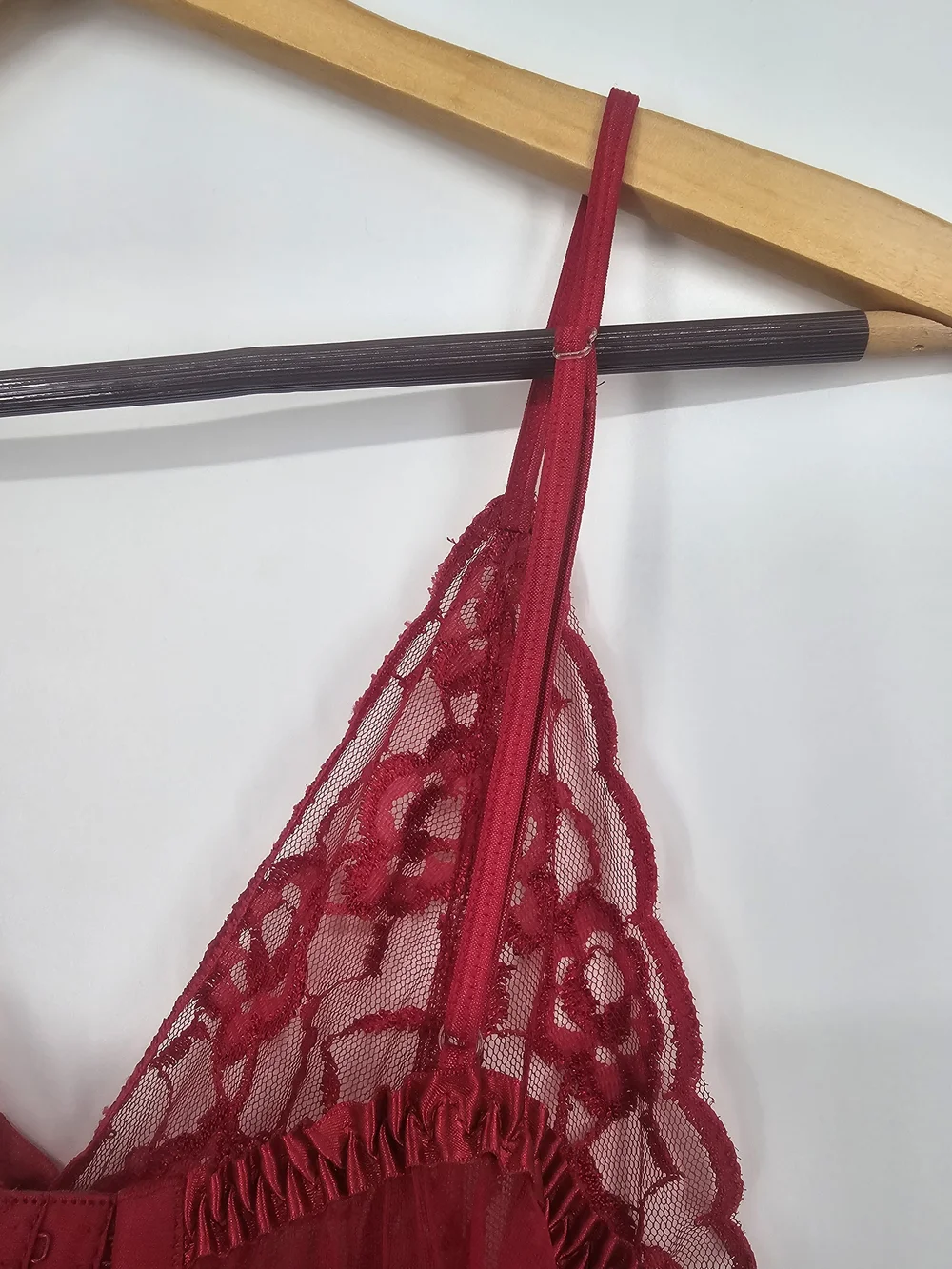 Vintage Frederick's of Hollywood Red Lace Mesh Babydoll Lingerie Slip Y2K Medium